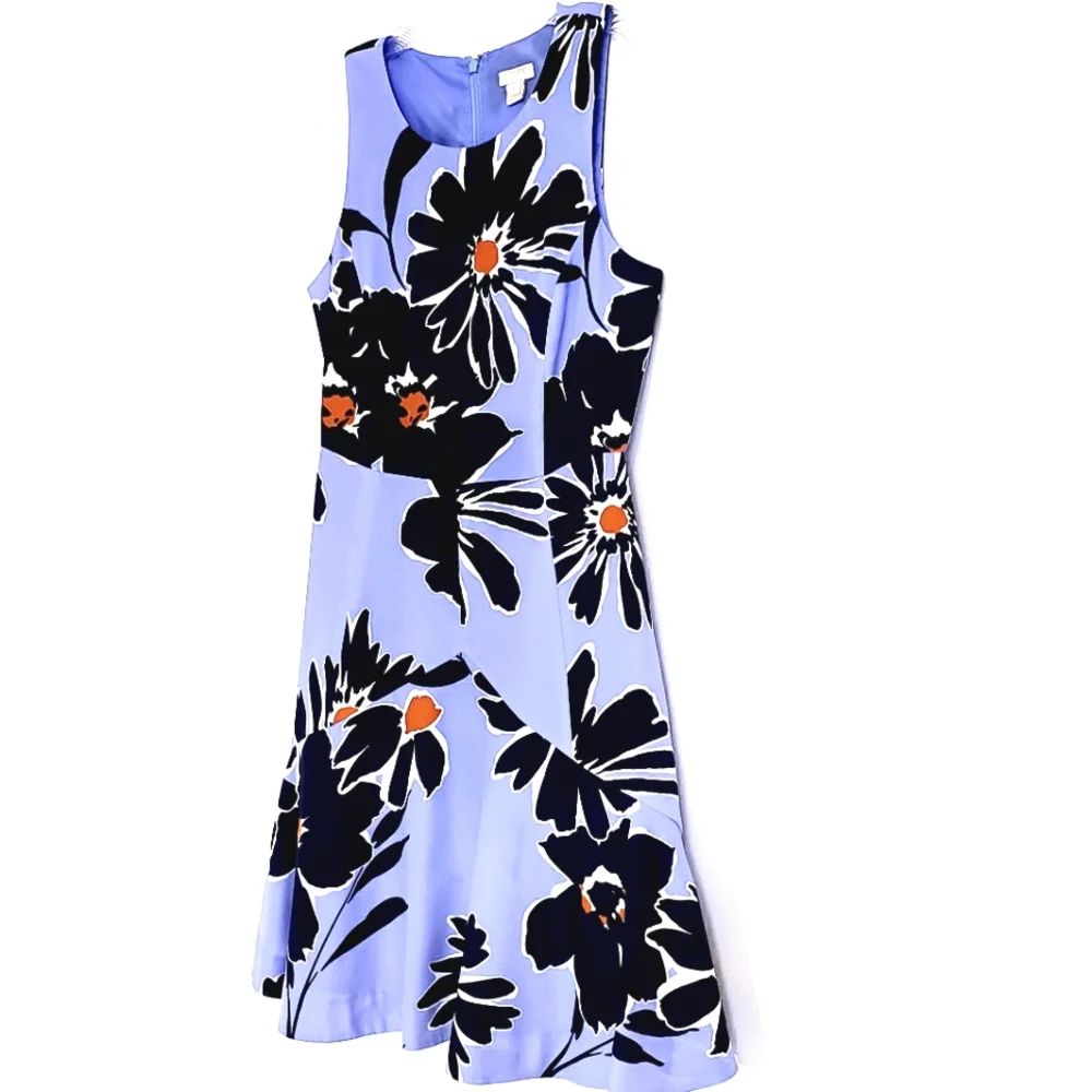 Nwot J.Crew Blue/Black  Floral Sleeveless A-Line Dress